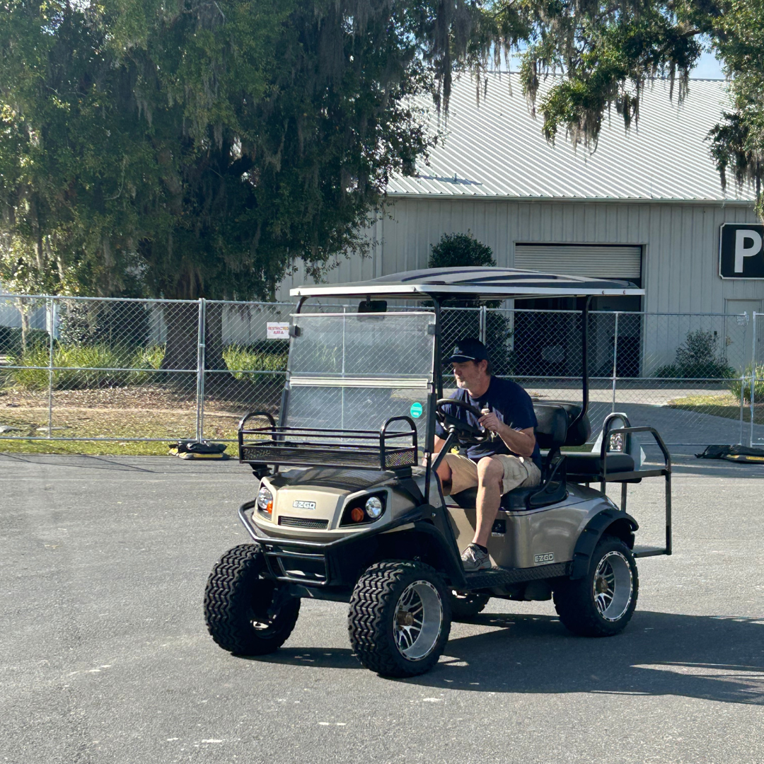 Mobile golf cart service at a World Equestrian Center barn in Ocala, Florida
