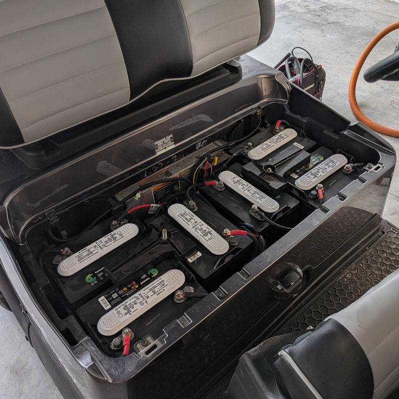 Fresh Continental lead-acid battery pack installed on-site by Ocala Cart Care