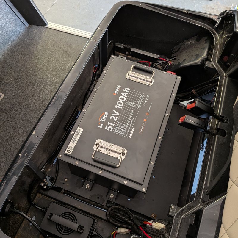 Lithium battery bay installed in a golf cart by Ocala Cart Care